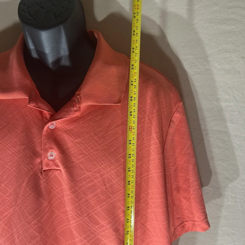 Adidas Mens XL Golf Polo Shirt Coral Orange Geometric Plaid Athletic Performance